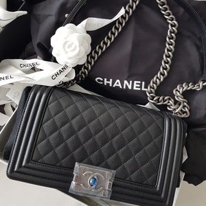 SOLD Chanel Le Boy Black Caviar in Ruthenium